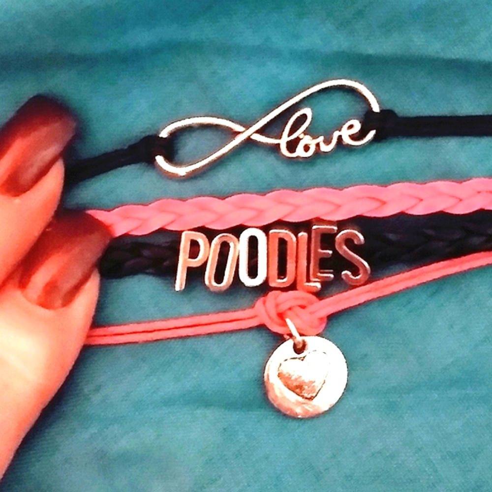 Pink & Black Poodle Friendship Love Infinity Bracelet